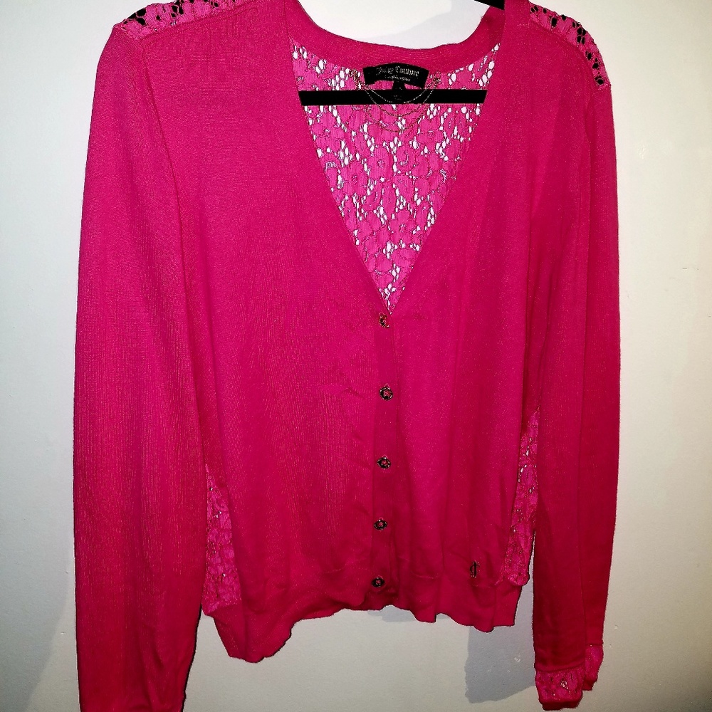 Juicy Couture Pink Laced Back Cardigan L